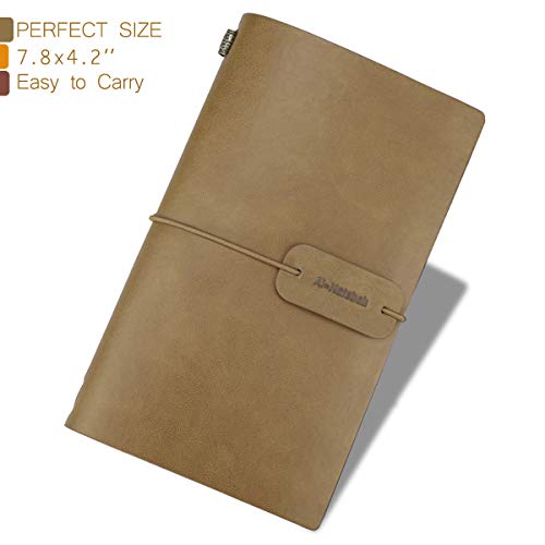 Travel Journal Notebook Vintage Retro Handmade Leather Lined Journal Refillable Note Book for Taking Notes by ai-natebok, 4.72 X 7.87inch (White Coffee)