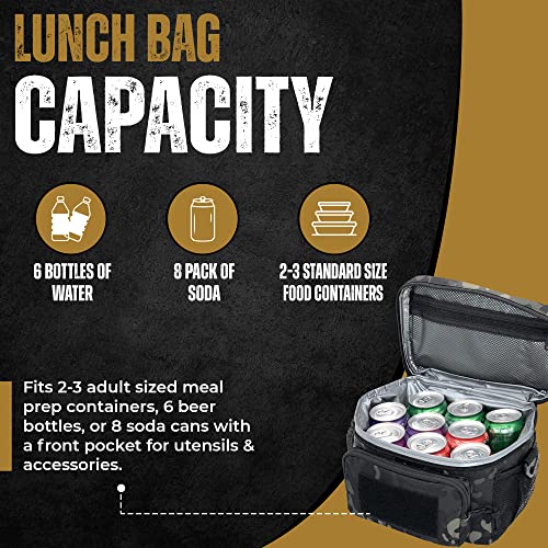 HSD 10mm Thick Insulated Adult Lunch Bag - Leak Proof for Hot & Cold Temperature - Tactical Style Easy To Clean, Durable & Water-Resistant - Sturdy Handle, Shoulder Strap, & Pockets - Men & Women