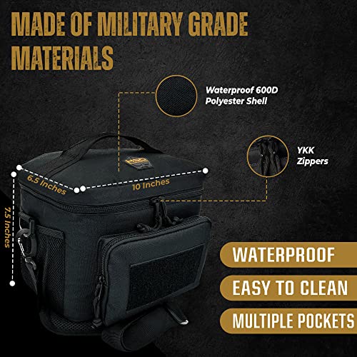 HSD 10mm Thick Insulated Adult Lunch Bag - Leak Proof for Hot & Cold Temperature - Tactical Style Easy To Clean, Durable & Water-Resistant - Sturdy Handle, Shoulder Strap, & Pockets - Men & Women