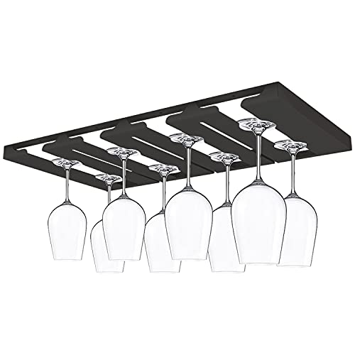 WSVILLE Wine Glass Rack - Under Cabinet Stemware Rack, Wine Glass Holder Glasses Storage Hanger Stainless Steel Material for Kitchen,Bar,Restaurant,Screw Install, Black