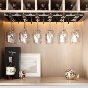 WSVILLE Wine Glass Rack - Under Cabinet Stemware Rack, Wine Glass Holder Glasses Storage Hanger Stainless Steel Material for Kitchen,Bar,Restaurant,Screw Install, Black