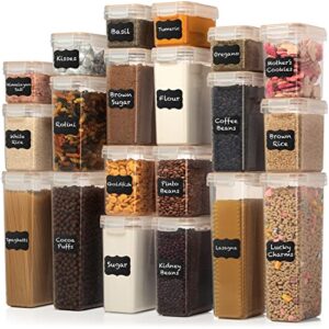 airtight food storage containers with lids – 40 pc large size (20 containers + 20 lids) kitchen & pantry organization – bpa free plastic food canister – cereal, rice, flour and sugar containers