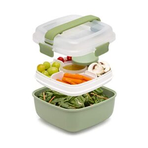 goodful stackable lunch box container, bento style food storage with removeable compartments for sandwich, snacks, toppings & dressing, leak-proof and made without bpa, 56-oz, green