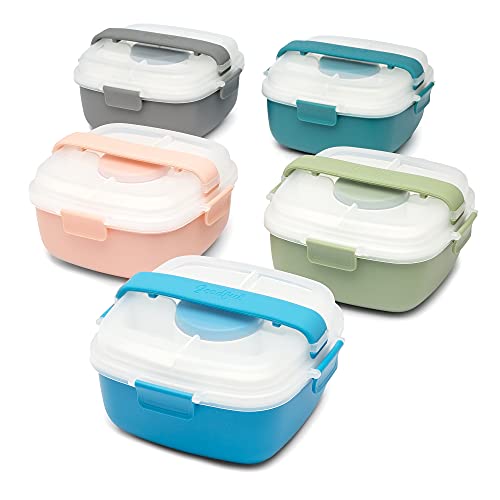 Goodful Stackable Lunch Box Container, Bento Style Food Storage with Removeable Compartments for Sandwich, Snacks, Toppings & Dressing, Leak-Proof and Made without BPA, 56-Oz, Green