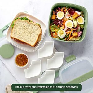 Goodful Stackable Lunch Box Container, Bento Style Food Storage with Removeable Compartments for Sandwich, Snacks, Toppings & Dressing, Leak-Proof and Made without BPA, 56-Oz, Green