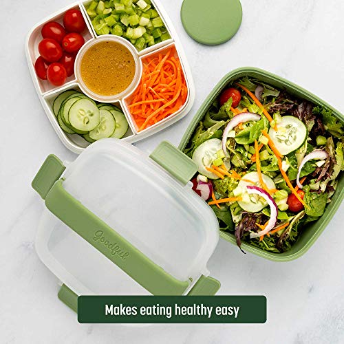 Goodful Stackable Lunch Box Container, Bento Style Food Storage with Removeable Compartments for Sandwich, Snacks, Toppings & Dressing, Leak-Proof and Made without BPA, 56-Oz, Green