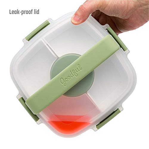 Goodful Stackable Lunch Box Container, Bento Style Food Storage with Removeable Compartments for Sandwich, Snacks, Toppings & Dressing, Leak-Proof and Made without BPA, 56-Oz, Green