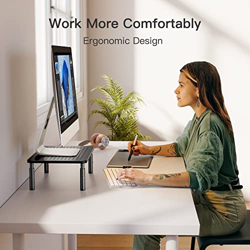 Monitor Stand, Monitor Stand Riser 3 Height Adjustable, Monitor Riser with Airflow Vents, Laptop Stand for Desk, Laptop Riser, Desk Organizer for Monitor, 15.6" Laptop, PC, Printer