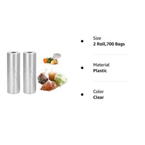 12 x 20 inches Plastic Produce Bag,2 rolls,350 Bags/Roll,Food Storage Bags,Clear Plastic Produce Bag,Suitable for Fruits, Vegetable, Bread,Food Storage.