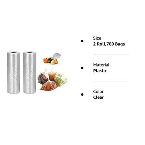 12 x 20 inches Plastic Produce Bag,2 rolls,350 Bags/Roll,Food Storage Bags,Clear Plastic Produce Bag,Suitable for Fruits, Vegetable, Bread,Food Storage.