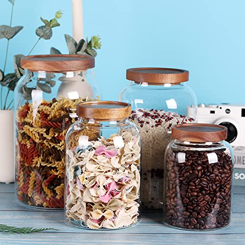 LEAVES AND TREES Y Large Glass Jar with Lid, 1 Gallon Large glass Storage Containers with Wooden Lid for Laundry Room, Big Glass Canisters with Airtight Lid Suit for Rice Container Jar, Cookie Jar