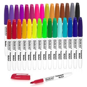 30 colors permanent markers, fine point, assorted colors, works on plastic,wood,stone,metal and glass for kids adult coloring doodling marking by shuttle art