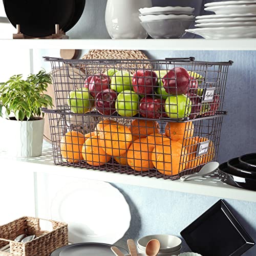 Granrosi XXL Wire Baskets For Storage Pantry Baskets, Set of 2 Wire Storage Baskets, Wire Baskets for Organizing, Large Wire Basket, Kitchen Organization Baskets, Metal Basket for Storage - XXL - Bronze