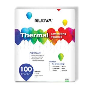 nuova premium thermal laminating pouches 9″ x 11.5″, letter size, 3 mil, 100 pack (lp100h)