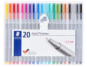 staedtler triplus fineliner, 0.3mm metal-clad tip, ergonomic triangular barrel, for writing, drawing and coloring, set of 20 fineliners, 334 sb20