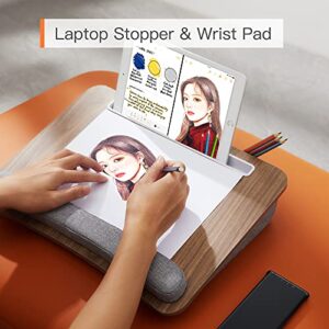 HUANUO Lap Laptop Desk - Portable Lap Desk with Pillow Cushion, Fits up to 15.6 inch Laptop, with Anti-Slip Strip & Storage Function for Home Office Students Use as Computer Laptop Stand, Book Tablet