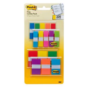 post-it flags combo pack, 4 on-the-go dispensers/pack, 120 .94 in wide and 200 .47 in wide flags, assorted colors (683-xl1)