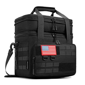 ralchyez tactical lunch bag, 20l large heavy duty double deck insulated lunch box leakproof expandable tote cooler with shoulder strap for adult men women work fishing picnic travel black