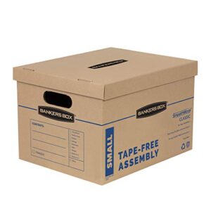 bankers box smoothmove classic small moving boxes, 10 pack, tape-free assembly, easy carry handles, 10″ x 12″ x 15″