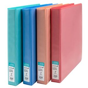 yoobi 1 inch binder set – 3-ring binders with 2 pockets – perfect for school or office – holds up to 220 sheets – 4 pack – solid multicolor variety