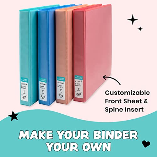 Yoobi 1 Inch Binder Set – 3-Ring Binders with 2 Pockets – Perfect for School or Office – Holds up to 220 Sheets – 4 Pack – Solid Multicolor Variety