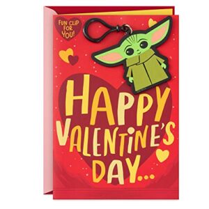 hallmark star wars valentines day card for kid with removable backpack clip (baby yoda)