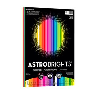 astrobrights colored cardstock, 8.5” x 11”, 65 lb / 176 gsm, “spectrum” 25-color assortment, 75 sheets (80944-01)