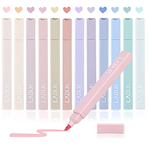 LABUK 12pcs Pastel Highlighters Aesthetic Highlighter Bible Highlighters and Pens No Bleed, with Mild Assorted Colors, Dry Fast Easy to Hold for Journal Bible Planner Notes School Office Supplies