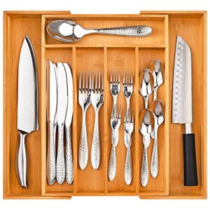 greenual silverware organizer 15 in utensil organizer silverware tray for drawer expandable cutlery flatware organizer for kitchen bamboo wood