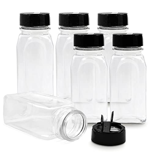 RoyalHouse - 6 Pack 14 Oz Plastic Spice Jars with Black Cap, Clear and Safe Plastic Bottle Containers with Shaker Lids for Storing Spice, Herbs and Seasoning Powders, BPA Free, Made in USA