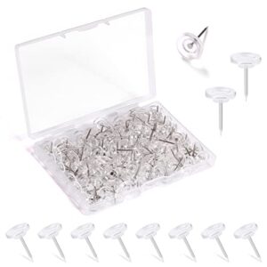 jimsumm 150 pcs push pins, standard plastic head steel point clear thumb tacks for wall, clear plastic round head for bulletin boards, fabric markers, crafts and office organization (clear)