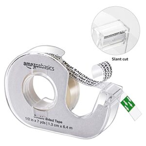 Amazon Basics Double Sided Tape with Dispenser, Narrow Width, 1/2 x 252 inches, 3-Pack