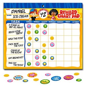 Behavior Reward Chart System - Pad with 26 Chore Charts for Kids, 2800 Stickers to Motivate Responsibility & Good Habits