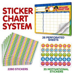 Behavior Reward Chart System - Pad with 26 Chore Charts for Kids, 2800 Stickers to Motivate Responsibility & Good Habits