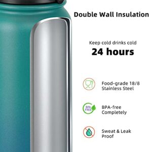 Fanhaw Insulated Water Bottle - 20 Oz (Chug Lid) Dishwasher Safe Stainless Steel Double-Wall Vacuum Reusable Leak&Sweat Proof Sports Water Bottles with Standard Mouth Anti-dust Lid (Green Blue)