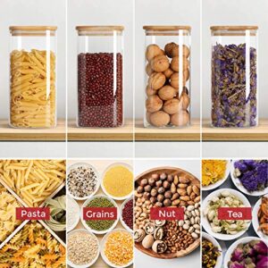 KTMAMA Airtight Glass Storage Canister with Lid (50oz), Clear Food Storage Container Jar with Sealing Bamboo Lid for Noodles Flour Cereal Rice Sugar Tea Coffee Beans, Square Set of 3