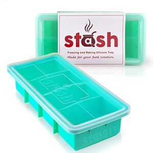 stash silicone freezing tray with lid and baking tray – one large freezer tray makes up to 4 cups serving – freezer soup container – oven safe, microwave safe and bpa free silicone container tray  