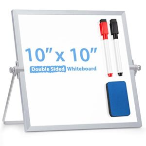 small whiteboard with stand 10″ x 10″, arcobis magnetic double-sided dry erase white board easel for desk students kids home office