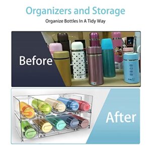 Plastic Water Bottle Organizer Rack, Expandable & Stackable Bin Holder for Insulated Tumbler Sports Flask Bottles Kids Water Bottle Travel Mug for Kitchen Cabinets Countertop Holds 12 Bottles, 2-Tier