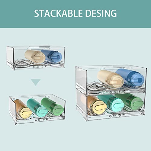 Plastic Water Bottle Organizer Rack, Expandable & Stackable Bin Holder for Insulated Tumbler Sports Flask Bottles Kids Water Bottle Travel Mug for Kitchen Cabinets Countertop Holds 12 Bottles, 2-Tier