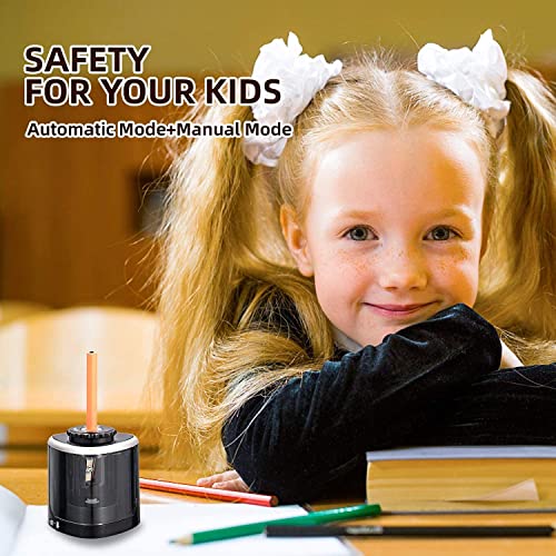 Pencil Sharpener Electric Pencil Sharpeners, Portable Pencil Sharpener Kids, Blade to Fast Sharpen, Suitable for No.2/Colored Pencils(6-8mm)/School Pencil Sharpener/Classroom/Office/Home (Black)