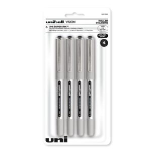 uniball vision rollerball pens with 0.7mm fine point, black, 4 count