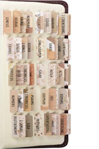 diversebee laminated bible tabs (large print, easy to read), bible journaling supplies, bible book tabs, christian gift, 66 bible tabs old and new testament, includes 11 blank tabs – cappuccino theme