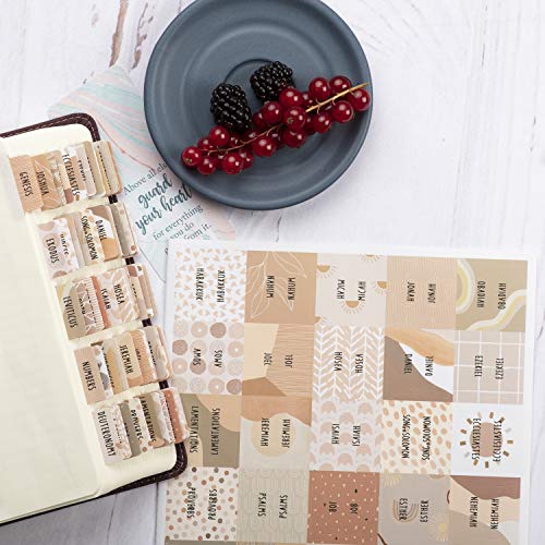 DiverseBee Laminated Bible Tabs (Large Print, Easy to Read), Bible Journaling Supplies, Bible Book Tabs, Christian Gift, 66 Bible Tabs Old and New Testament, Includes 11 Blank Tabs - Cappuccino Theme