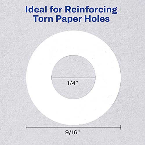 Avery Self-Adhesive Hole Reinforcement Stickers, 1/4" Diameter Hole Punch Reinforcement Labels, White, Non-Printable, 200 Labels Total (5729)