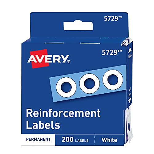 Avery Self-Adhesive Hole Reinforcement Stickers, 1/4" Diameter Hole Punch Reinforcement Labels, White, Non-Printable, 200 Labels Total (5729)