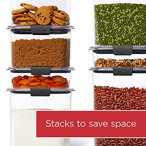Rubbermaid 8-Piece Brilliance Food Storage Containers for Pantry with Lids for Flour, Sugar, and Pasta, Dishwasher Safe, Clear/Grey