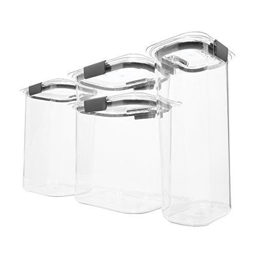 Rubbermaid 8-Piece Brilliance Food Storage Containers for Pantry with Lids for Flour, Sugar, and Pasta, Dishwasher Safe, Clear/Grey