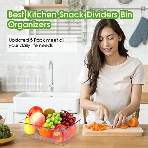 ZIZOTI Food Pantry Organization and Storage Bins 7 Pack Clear Plastic Removable Snack Organizer Racks w 3 Dividers, Great for Organize Packets, Spices, Pouches Stackable Fridge Kitchen, Cabinets