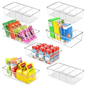zizoti food pantry organization and storage bins 7 pack clear plastic removable snack organizer racks w 3 dividers, great for organize packets, spices, pouches stackable fridge kitchen, cabinets